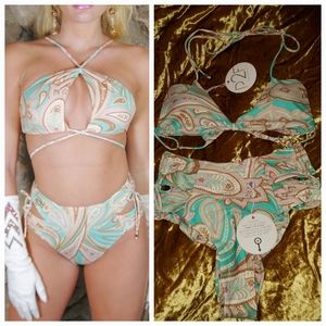 Power 2 the Flower Paisley Rosetta High Waist Bottoms & Top Blue